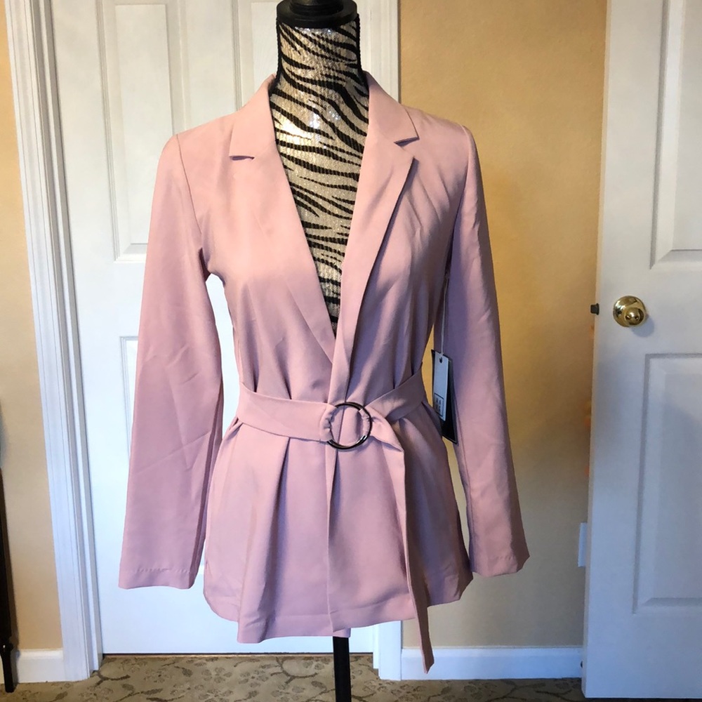 Stylish mauve pink Jacket belt tie waist